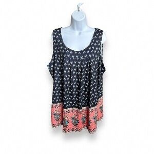 BloomChic Navy Tank Top with Coral Border Print